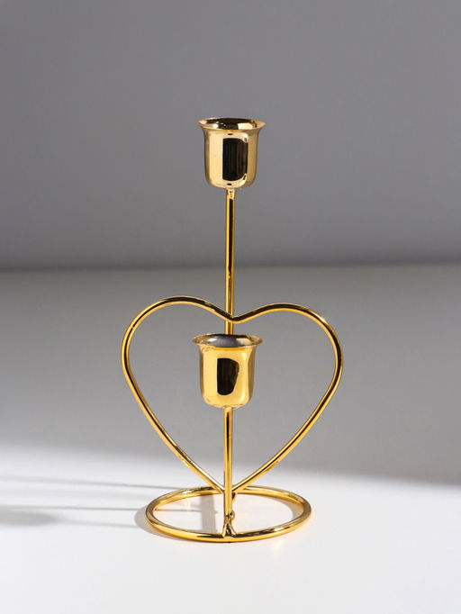 Подсвечник на 2 свечи Сердце, d=2.5 см под золото, 17.5?10?8 см