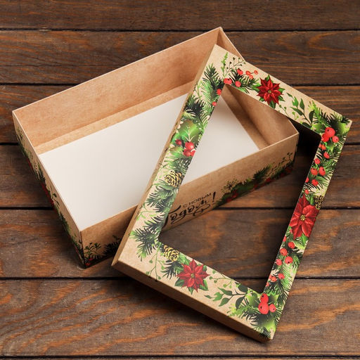 Цена за 5 шт. Коробка складная, крышка-дно , с окном С Новым Годом и новым счастьем 30 х 20 х 9 см - UPAK LAND фото 4