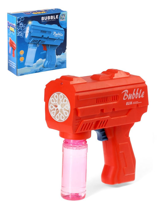 Генератор мыльных пузырей Пистолет, световые эффекты, работает от батареек, красный