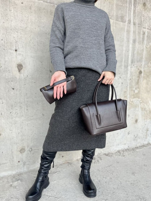 Женская кожаная сумка с клатчем 509286 Кофе