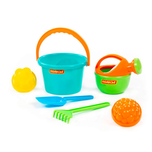 Набор детский №205 ( ведро среднее 1л , лопатка, грабельки,2 формочки, лейка малая №4) арт. 4375