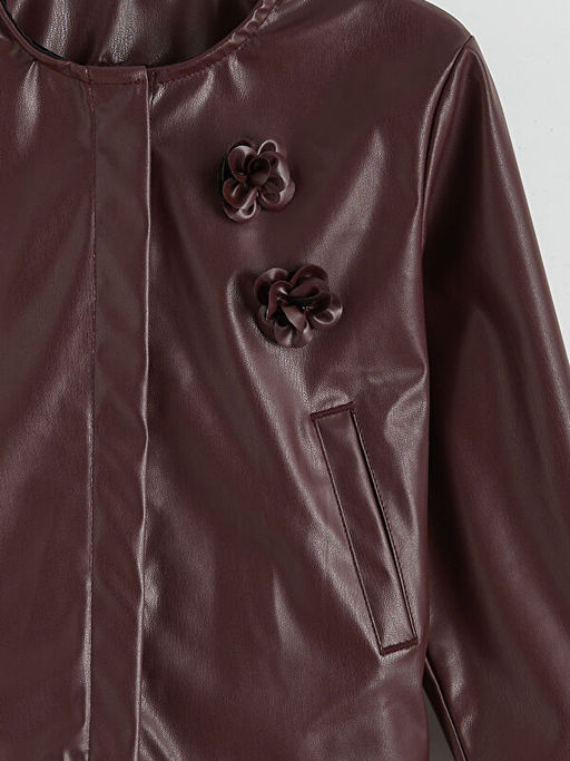 ?i?ekli Deri G?r?n?ml? K?z ?ocuk Ceket