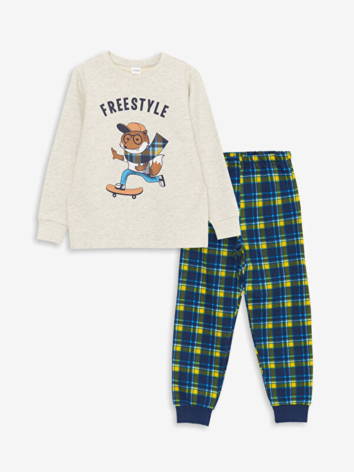 Bisiklet Yaka Ekose Uzun Kollu Erkek ?ocuk Pijama Tak?m?