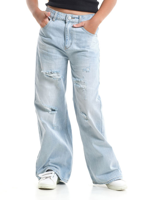 Джинсы клеш рваные для весны и лета 33-1053 св.голубой - Mini maxi фото 13