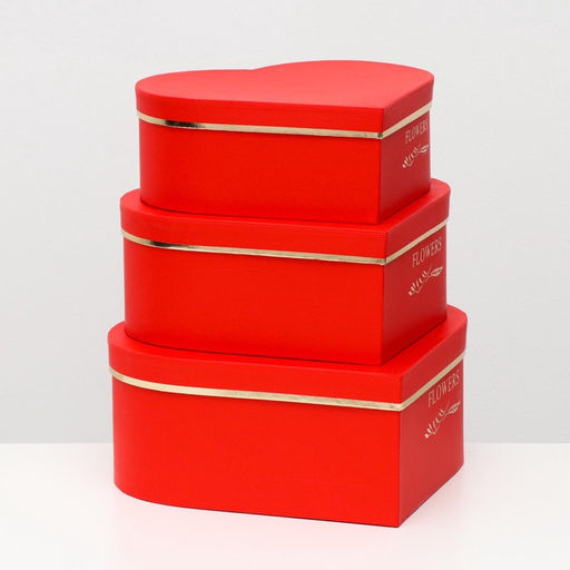 Набор подарочных коробок сердце 3 в 1, красный с тиснением, 28.5?26?11 - 23.5?21?8.5 см