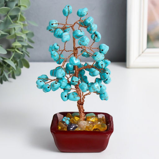 Бонсай декоративный «Денежное дерево с бирюзой», 60 камней, 16×7.5×5.5 см