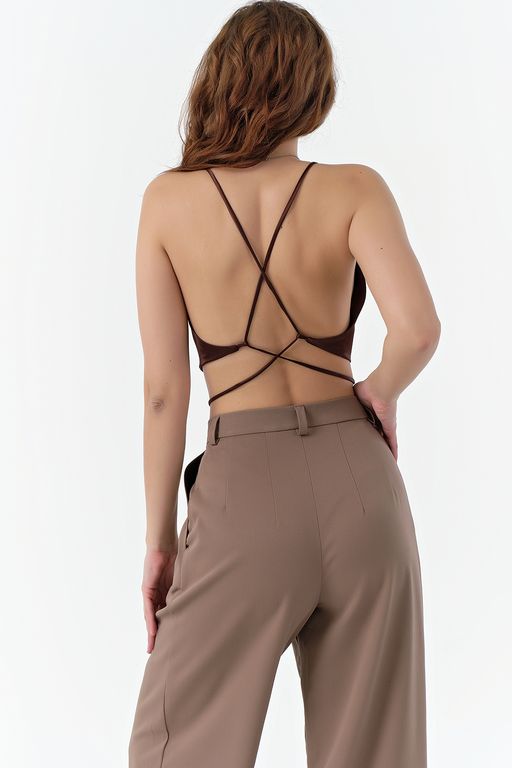 Кроп-топ атласный на бретелях шоколадный ONE SIZE