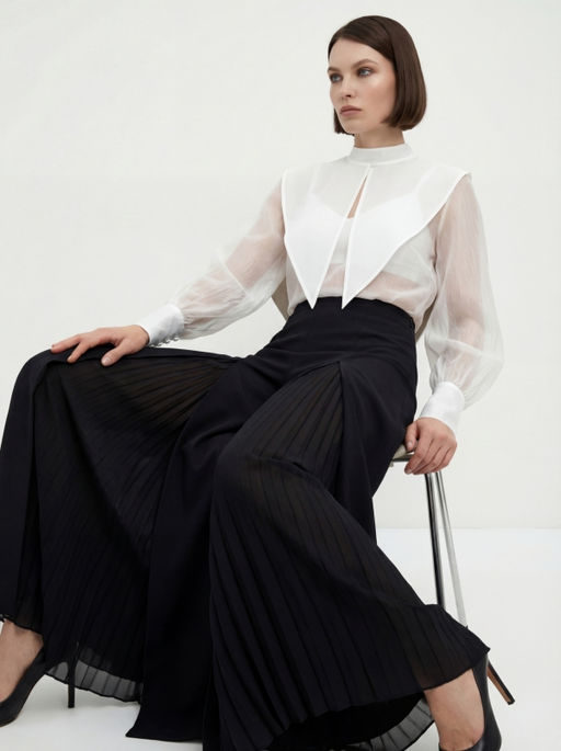 Блузка из органзы со съемным воротником OD-930-1 синий