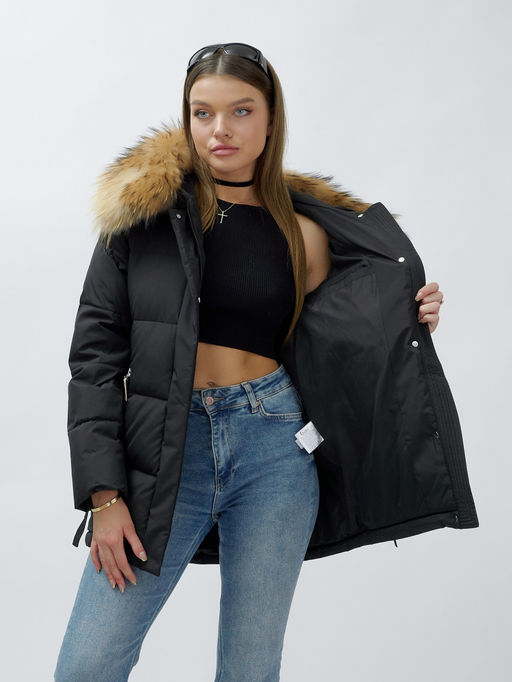 Куртка Бренд Visdeer ПРЕМИУМ КЛАССА зимняя с мехом ЕНОТА, черного цвета - Mtforce фото 13