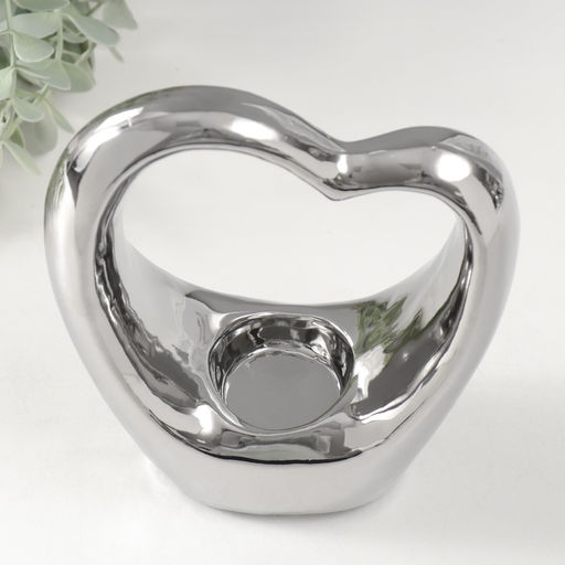 Подсвечник на 1 свечу Сердце, d=4 см, серебро, 14.5?6?17 см