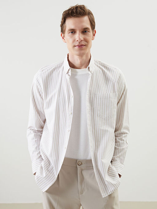 Regular Fit Uzun Kollu ?izgili Erkek G?mlek