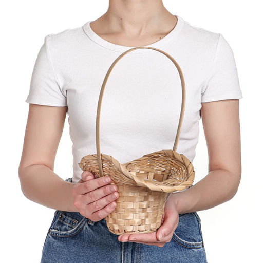 Корзина плетёная для хранения, 21×21×14 см, ручка h=15 см, бамбук