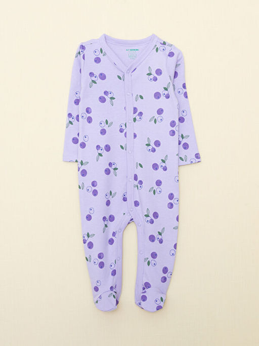 V Yaka Uzun Kollu Bask?l? Organik Pamuklu K?z Bebek Tulum 2li - Waikiki фото 2