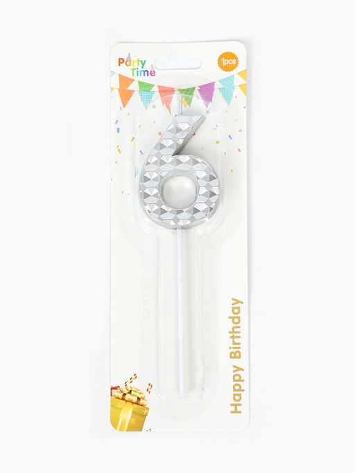 Цена за 3 шт. Свеча для торта «Элемент», цифра 6, серебро