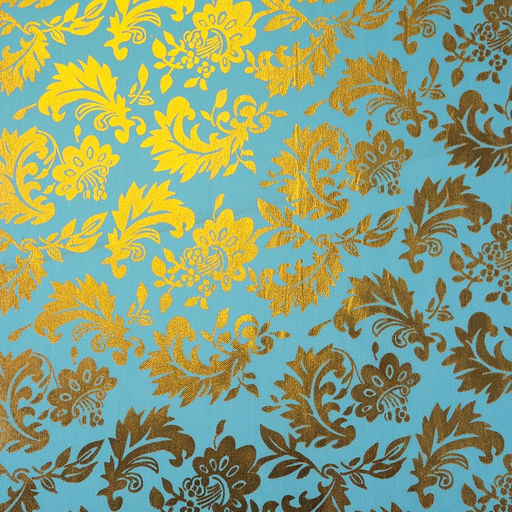 Ткань для рукоделия, атлас, лоскут золотой узор на голубом, 50 × 75 см