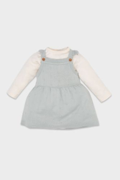 K?z Bebek 2li Tak?m Yar?m Bal?kc? Yaka Uzun Kollu Tisort Salopet Elbise