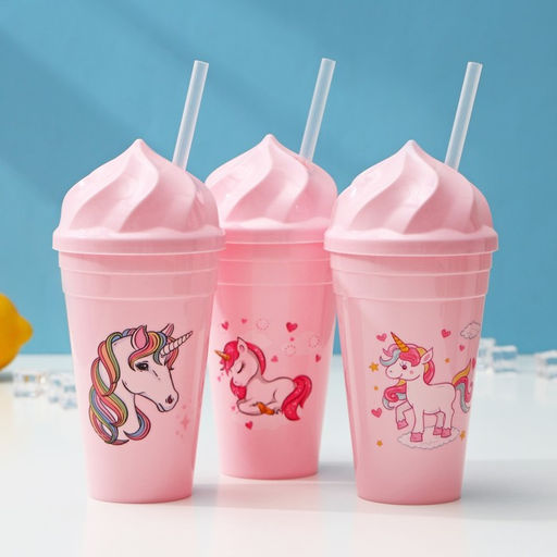 Цена за 12 шт. Стакан Сказочный единорог, 450 мл, с крышкой и трубочкой, рисунок МИКС - Simaland фото 4