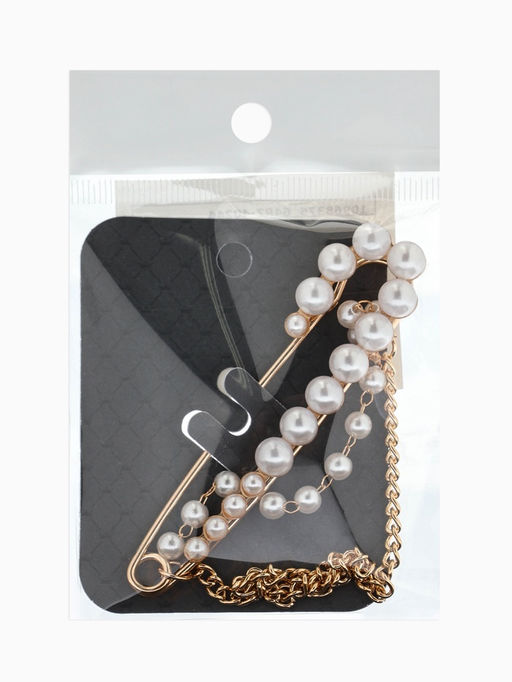 Булавка «Сияние жемчуга и цепочки», L=7.5 см, белая в золоте