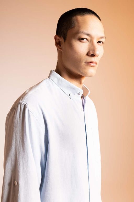 Рубашка приталенного кроя из 100% хлопка с длинными рукавами - Defacto фото 4