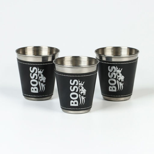 Стопки в чехле BOSS, нержавеющая сталь, набор 3 шт. ? 70 мл