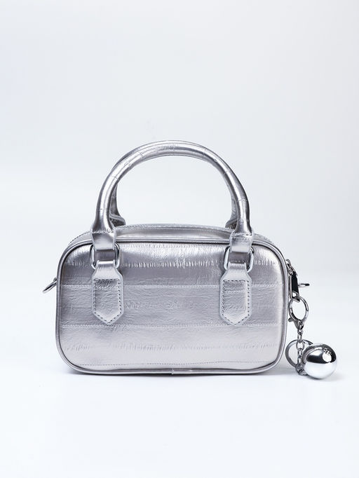 Сумка женская саквояж на молнии, 20×9×12 см, серебристая
