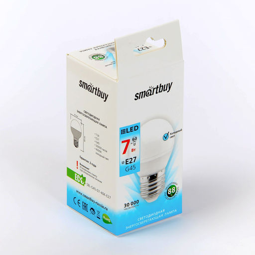 Цена за 2 шт. Лампа светодиодная Smartbuy, E27, G45, 7 Вт, 4000 К, дневной белый свет