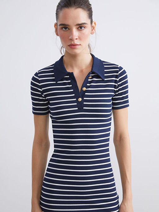 Polo Yaka ?izgili Elbise