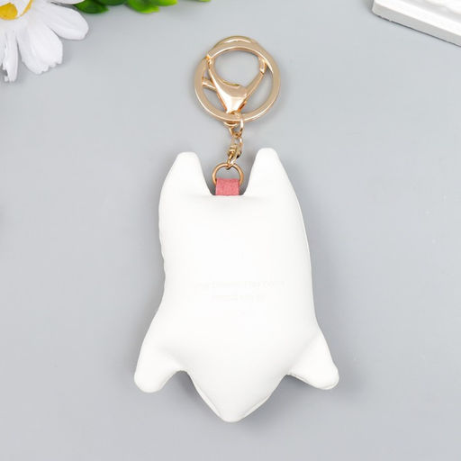 Брелок для ключей на кольце с карабином «Белый мишка - прыжок», на сумку, рюкзак,кожзам, мякиш - антистресс, 10×7 см