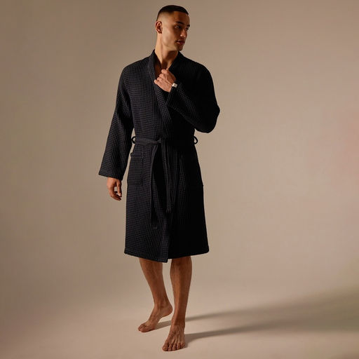 Халат вафельный мужской SL HOME: Boho «Дарк Маре», размер M, хлопок 100%, чёрный