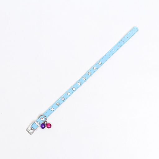 Ошейник с круглыми стразами,28 х 1 см, ОШ 21-25 см, искусств. кожа, голубой - Пижон фото 3