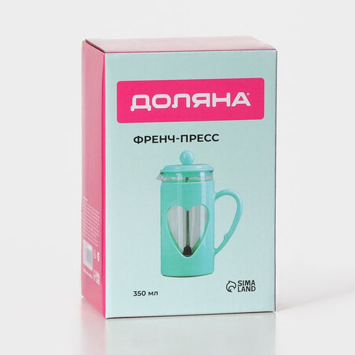 Заварочный чайник френч-пресс Доляна Комплимент, 350 мл, стекло, бирюзовый