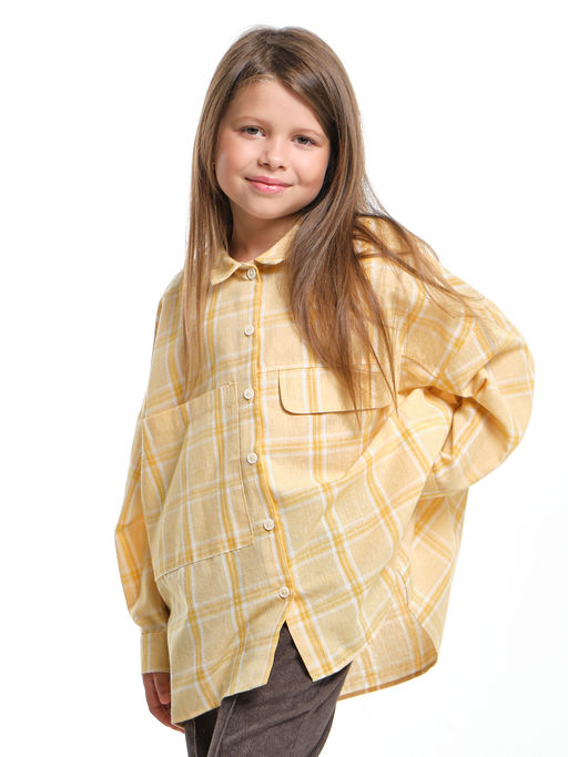 Рубашка для девочки оверсайз в клетку UD 7983 желтая клетка - Mini maxi фото 6