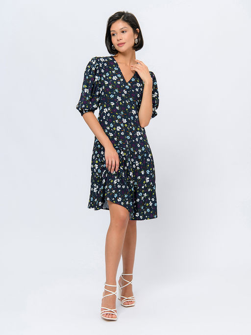 Платье синего цвета длины мини с карманами и рукавами 1/2 - 1001dress фото 3