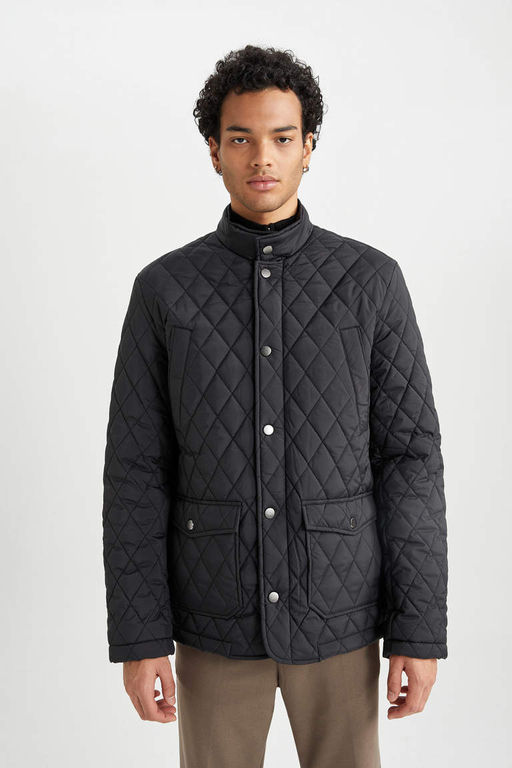 Стеганое пальто приталенного кроя с воротником-стойкой - Defacto фото 4