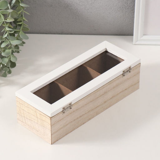 Шкатулка для чая 3 деления «Домики и деревья», дерево, 9×23.4×7.2 см