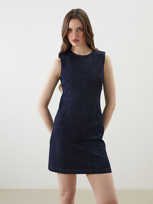 Bisiklet Yaka Mini Jean Elbise