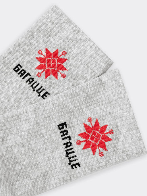 Цена за 5 пар! Носки высокие светло-серые с принтом орнамента и надписи - Mark formelle фото 2