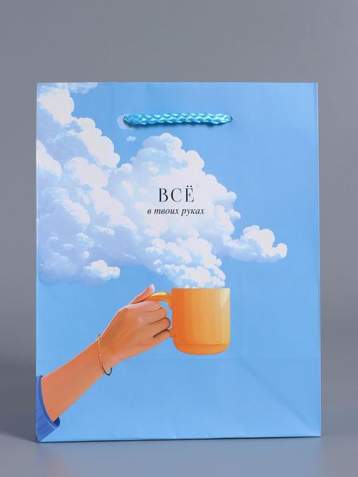 Пакет подарочный ламинированный «Всё в твоих руках», голубой, 18×22.3×10 см