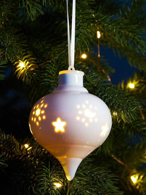 Ёлочный шар с подсветкой Снежный, 10.78.58.5 см, 1 LED, от батареек LR443, керамика, свечение тёплое белое