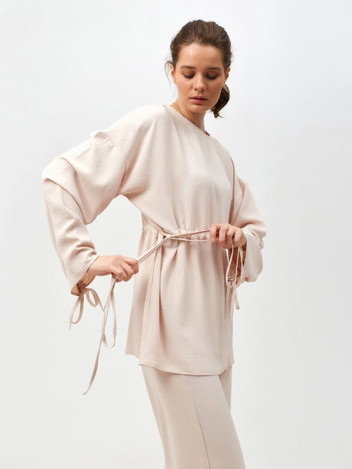 Костюм женский (туника, брюки) MINAKU: Casual Collection, размер 52, бежевый