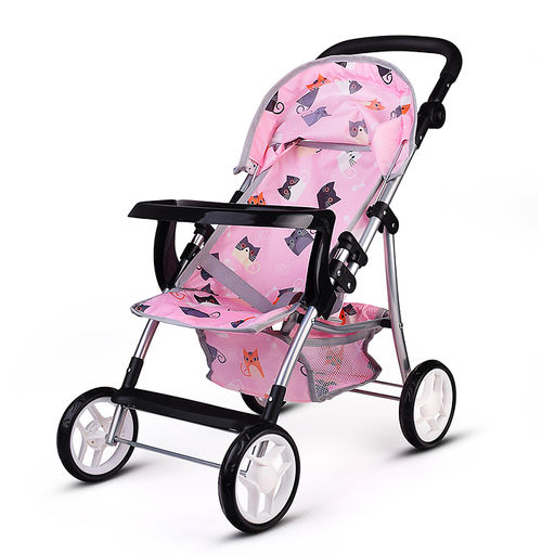 Коляская кукольная трость, металлическая, с корзиной, столиком и козырьком