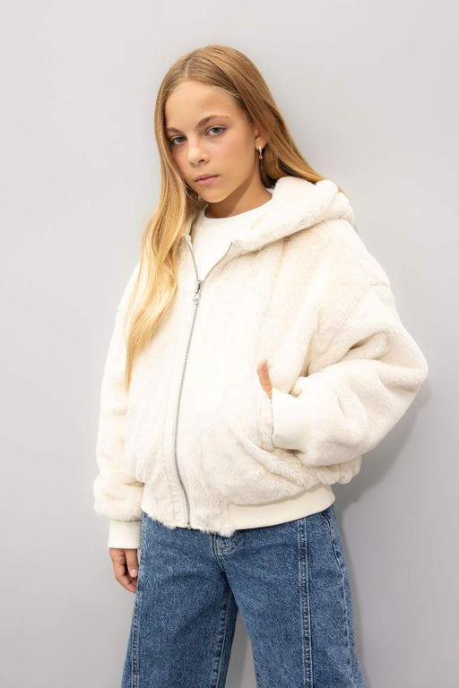 Двустороннее пальто с капюшоном для девочек - Defacto фото 4