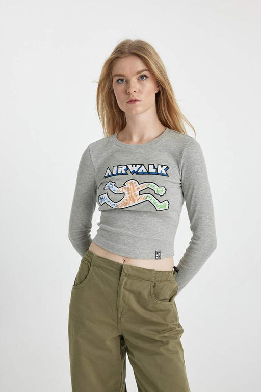 Приталенная футболка Cool Airwalk с круглым вырезом и длинными рукавами в рубчик - Defacto фото 7