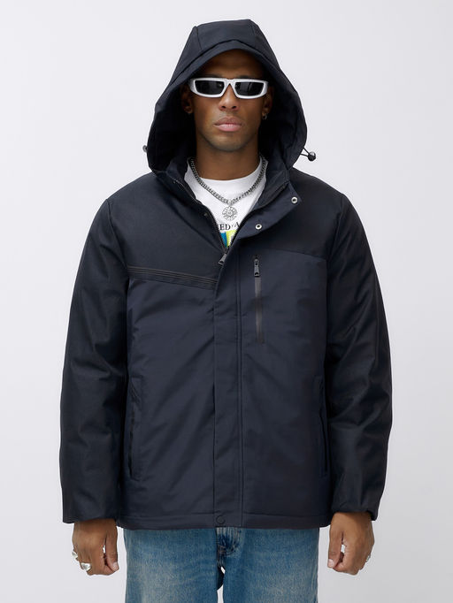 Куртка спортивная мужская зимняя большого размера темно-синего цвета 66613TS