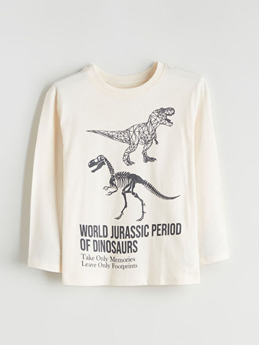 Bisiklet Yaka Dinozor Bask?l? Erkek ?ocuk Ti??rt