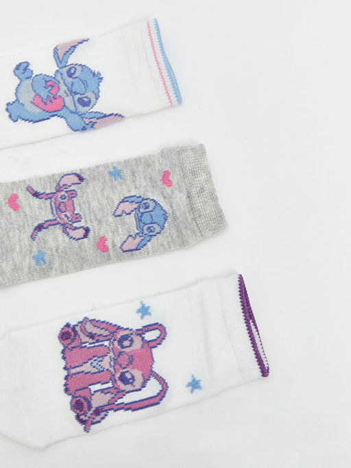 Stitch ve Angel Desenli K?z ?ocuk Patik ?orap 5li