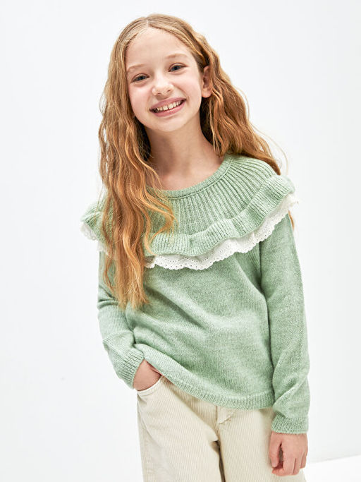 Bisiklet Yaka Uzun Kollu K?z ?ocuk Triko Kazak - Waikiki фото 3