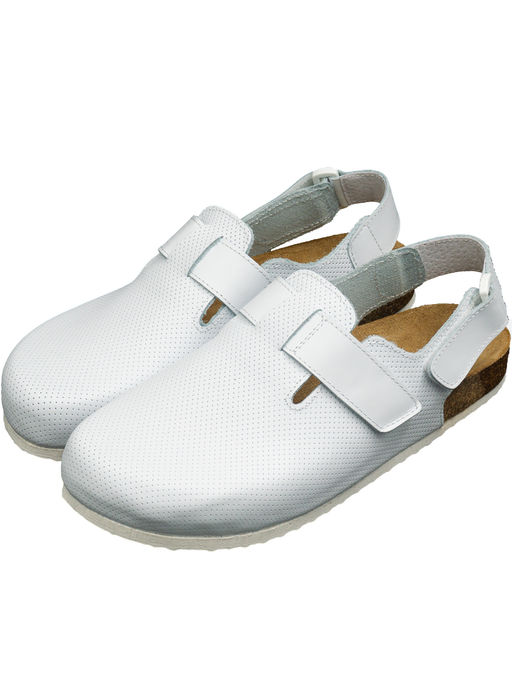 12 | Brankos Мужские медицинские сабо кожаные (белый перфорация)