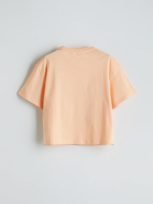 Bisiklet Yaka Stitch Bask?l? K?z ?ocuk Crop Ti??rt