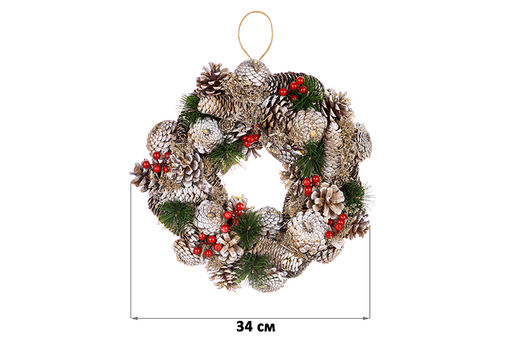 Новогоднее украшение венок 34*34*8 см Зимняя вишня круг - Elan gallery фото 6